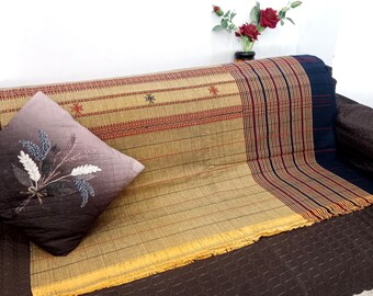Hand Loomed Cotton Throw Blanket: Bohemian Bedcover and Sofa Cover Natural dyes