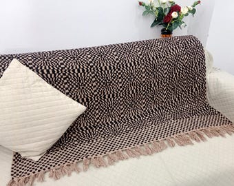 Hand-Loomed Cotton Sofa Throw Floral Block Print with Tassels Mud Cloth Throw Blanket with Tassels Hand Loomed Block Print