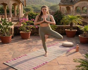 Handwoven Organic Cotton Yoga Mat: Natural, Non-Slip, 2x6 Feet