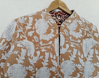 Handmade Block Print Quilted Cotton Reversible Jacket | Indian Kantha Coat Women’s Jacket