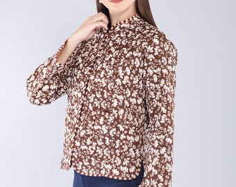 Brown Kantha Quilted Coat | Reversible Floral Cotton Jacket | Boho Block Print Layering