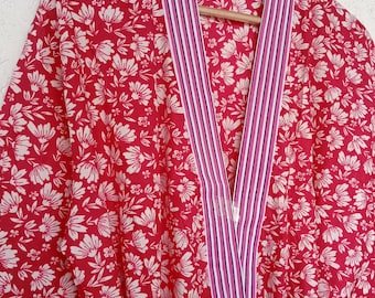 Handmade Cotton Kimono Robe | Block Print Dressing Gown | Lightweight Lounge Wear | Summer Boho Bathrobe