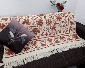 Hand Embroidered Suzani Throw Blanket: Floral Cotton, Hand Loomed