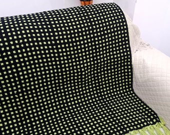 Hand-Loomed Cotton Sofa Throw: Floral Block Print with Tassels