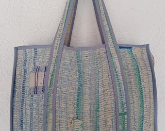 Vintage Kantha Quilted Tote Bag: Boho Beach Travel Bag