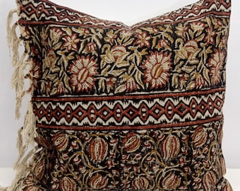 Vintage Design Handblock Print Handwoven Cotton Tassel Cushion Pillow Cover Throw and Throw Cushions All Size Pillowcase