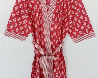Handmade Cotton Kimono Robe | Floral Block Print Loungewear