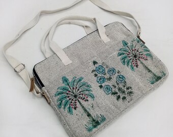 Handblock Quilted Cotton Laptop Sleeve: Boho Padded 14 Inch Case