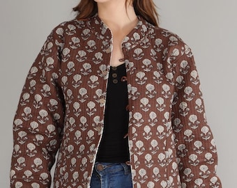 Handmade Block Print Quilted Jacket | Reversible Kantha Boho Coat