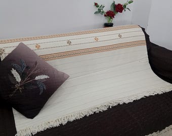 Hand Loomed Cotton Throw Blanket: Bohemian Bedcover and Sofa Cover Natural dyes