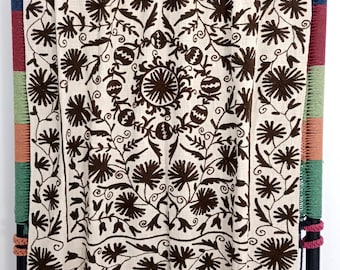 Hand Embroidered Suzani Throw Blanket: Floral Cotton, Hand Loomed
