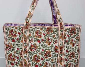 Handmade Quilted Cotton Tote Bag / Reversible Floral bag Shopper