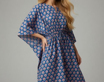 Floral Cotton Kaftan Dress | Handmade Block Print Resort Wear