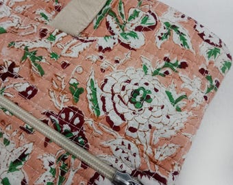 Handmade Kantha Laptop Bag, Floral Quilted Laptop Sleeve, Padded Work Tote for Women