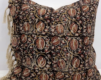 Vintage Design Handblock Print Handwoven Cotton Tassel Cushion Pillow Cover Throw and Throw Cushions All Size Pillowcase