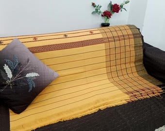 Hand Loomed Cotton Throw Blanket: Bohemian Bedcover and Sofa Cover Natural dyes