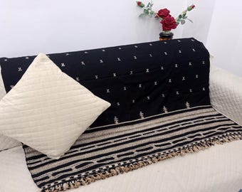 Hand Loomed Cotton Throw Blanket: Floral Bohemian Sofa Cover
