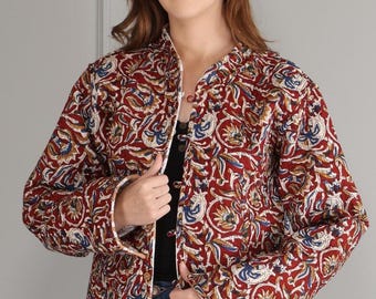 Handmade Block Print Kantha Quilted Jacket: Reversible Boho Coat