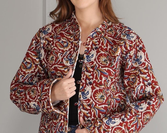 Featured listing image: Handmade Block Print Kantha Quilted Jacket: Reversible Boho Coat