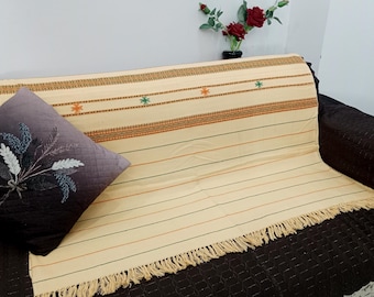 Hand Loomed Cotton Throw Blanket: Bohemian Bedcover and Sofa Cover Natural dyes