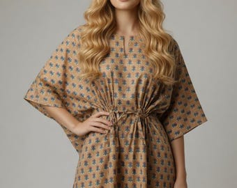 Floral Cotton Kaftan Dress | Handmade Block Print Resort Wear