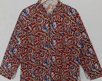Handmade Block Print Cotton Quilted Jacket | Reversible Kantha Boho Coat