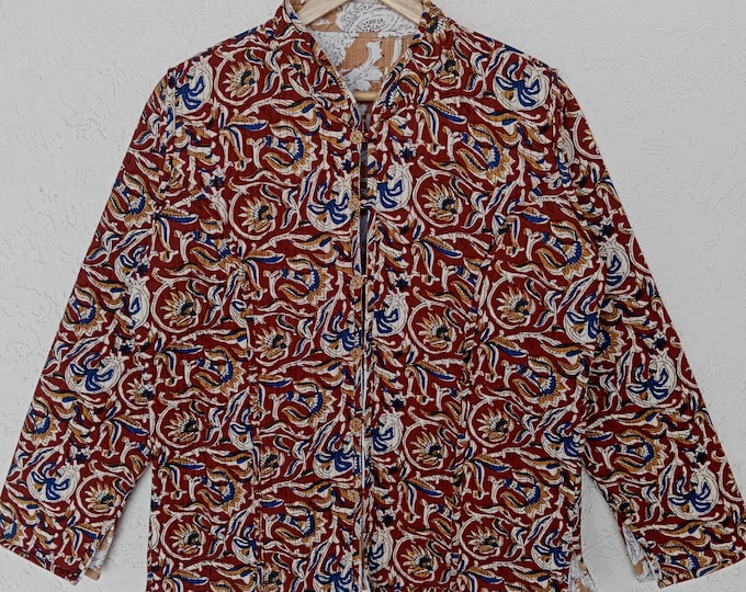 Featured listing image: Handmade Block Print Cotton Quilted Jacket | Reversible Kantha Boho Coat