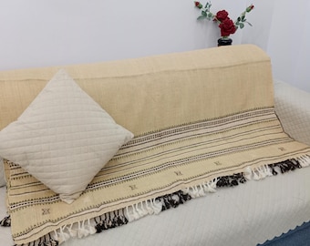 Handmade Bhujodi Wool Throw Blanket | Indian Handwoven Pompom Accent