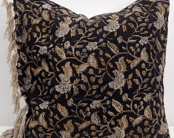 Vintage Design Handblock Print Handwoven Cotton Tassel Cushion Pillow Cover Throw and Throw Cushions All Size Pillowcase