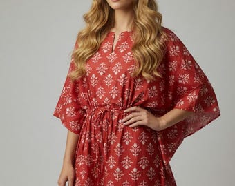 Floral Cotton Kaftan Dress | Handmade Block Print Resort Wear