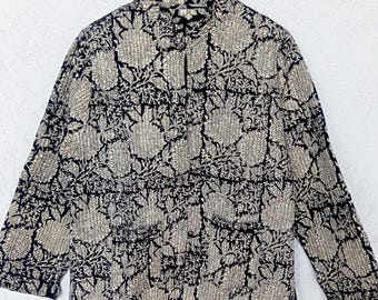 Black & White Block Print Quilted Jacket | Reversible Kantha Boho Coat