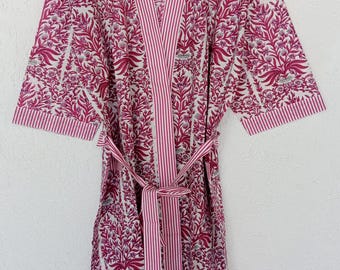 Handmade Cotton Kimono Robe | Floral Block Print Loungewear