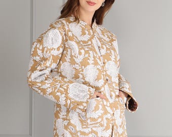 Handmade Block Print Quilted Cotton Reversible Jacket | Indian Kantha jacket Women