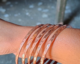 Handmade Pure Copper Bangle Set | Minimalist Boho Bracelets | Stackable Copper Bangles | Rustic Layering Jewelry | Everyday Gift for Her