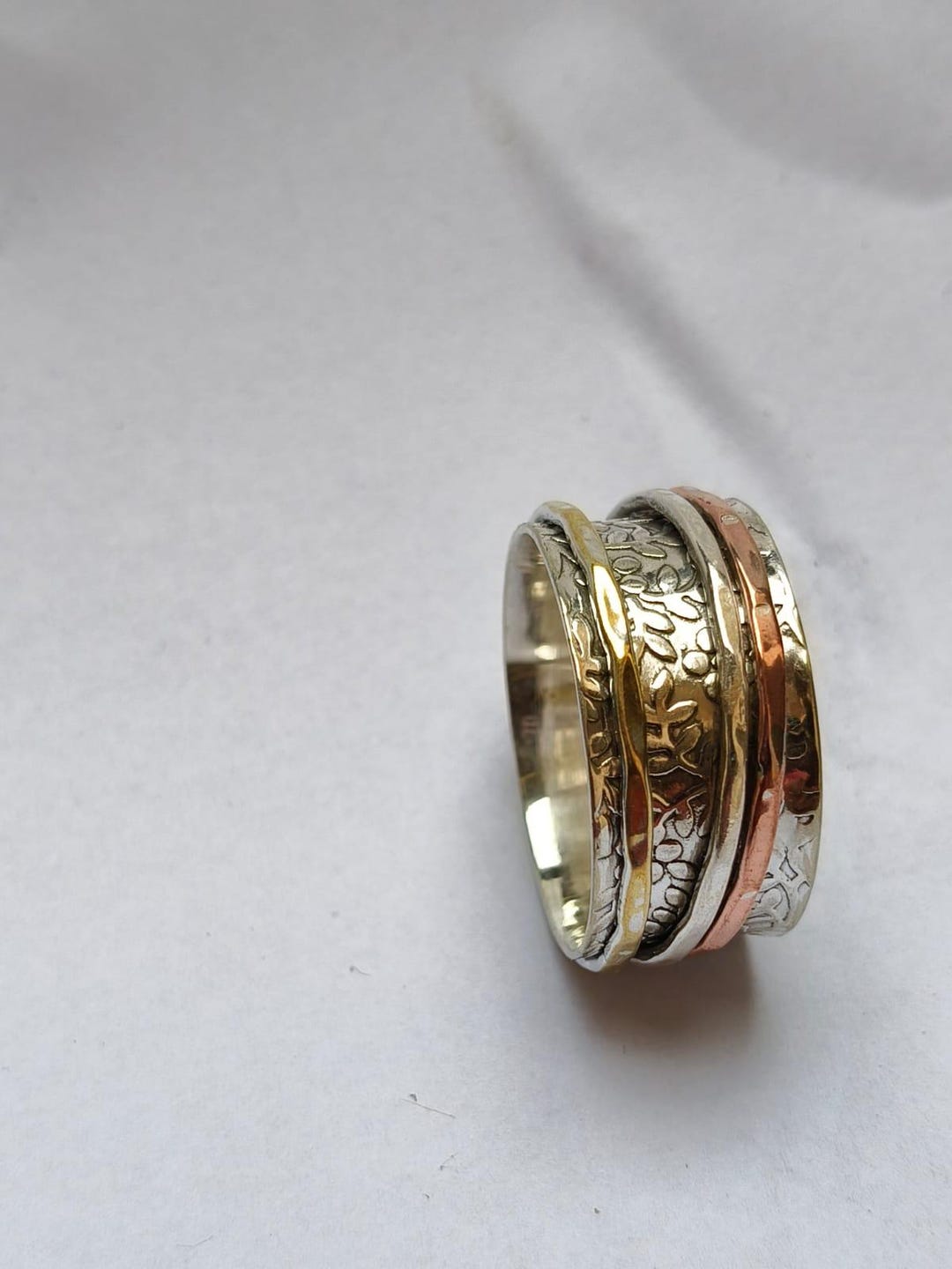 925 Sterling Silver Spinner Ring | Three Tone Anxiety Relief Band ...