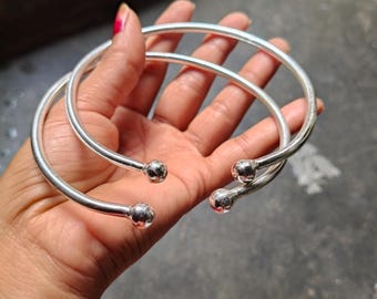 925 Sterling Silver Anklet Cuff Bracelet Set of 2 | Open Torque Anklets | Minimalist Ankle Bracelets | Adjustable Silver Anklets for Women