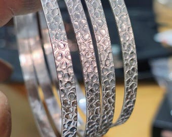 Handmade Sterling Silver Bangle Set | Minimalist Stackable Bracelets | 925 Silver Cuff Bangles | Boho Everyday Jewelry Gift for Her