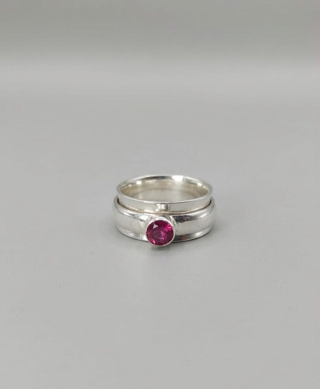 Rubymotion Spinner Rings Sterling Silver Ruby Gemstone Spinner Ring | Dainty Anxiety Fidget Band ...