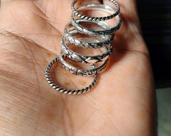Handmade Sterling Silver Braided Ring Set | Boho Stackable Rings | 925 Silver Minimalist Band Set | Everyday Jewelry Gift for Her