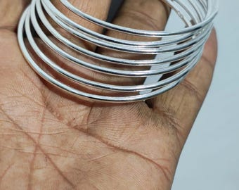 Sterling Silver Bangle Set of 7 | Minimalist Stackable Bracelets | Handmade Dainty Silver Bangles | Everyday Jewelry Gift for Her