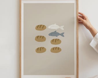 5 Loaves and 2 Fish Digital Print, Bible Story Art (Digital Download)