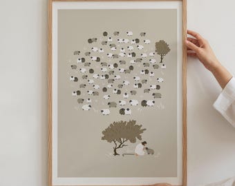 Jesus Leaves 99 Sheep Print, Lost Sheep Parable, Bible Sketch (Digital Download)