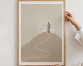 Jesus and Lost Sheep Print, Modern Bible Art (Digital Download)