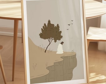 Jesus Prays Alone Art Print, Bible Sketch (Digital Download)