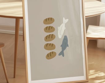 5 Loaves and 2 Fish Digital Print, Bible Story Art (Digital Download)