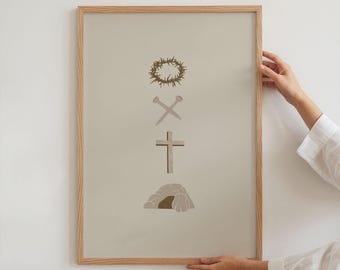 Resurrection of Jesus Art Print, Easter Symbols, Bible Sketch (Digital Print)