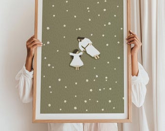 Jesus and a little Girl Poster, rest in Him Wall Print, Modern Bible Art, Jesus Love Print, Jesus  Art (Digital Download)