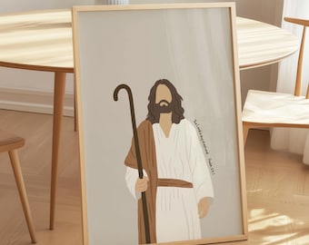 Jesus Shepherd Poster, Bible Sketch, Psalm Verse, Modern Bible Art, Christian Gift, Bible history