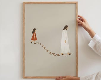 Follow in the footsteps of Jesus, Bible Wall Print, Follow Jesus Sketch Poster, Christian Gift