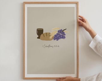 The Last Supper Verse Print, Bread and Wine Sketch, Christian Wall Art (Digital Download)